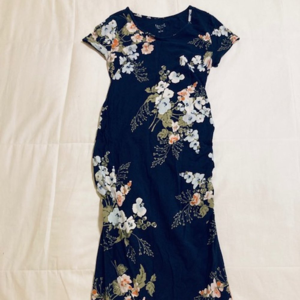 Isabel Maternity by Ingrid&Isabel Navy Blue Floral T-Shirt Dress Size M